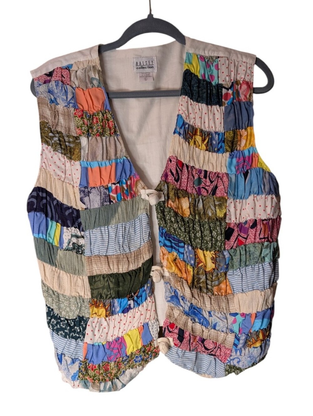 Vtg Halsey Collection Patchwork Quilted Vest Multicolored Granny 90's size Large